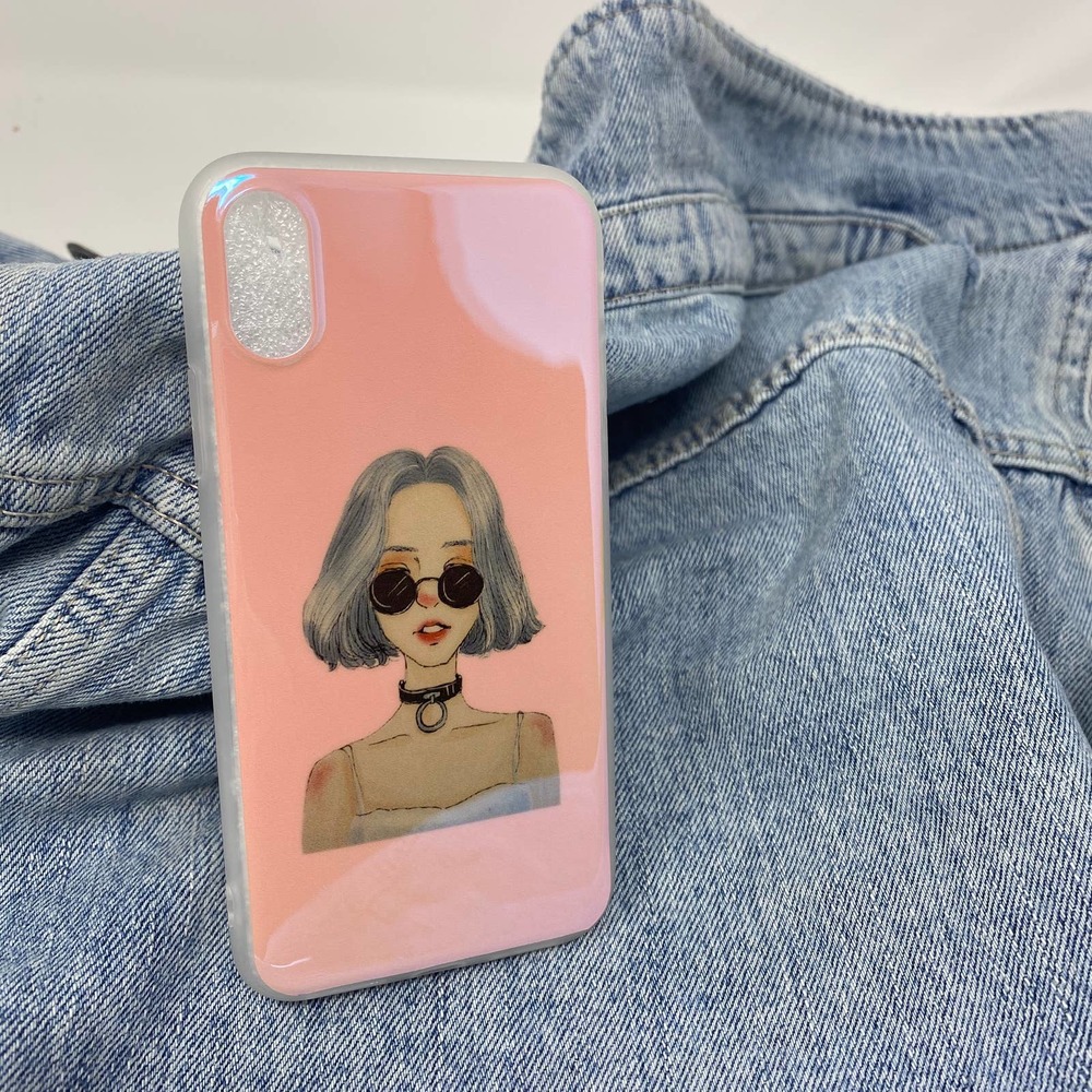 iPhone X/XS Case Pink Girl Portrait Cartoon Retro Cover